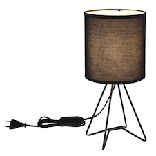 Stolní lampa, matný černý kov, černá tkanina, černý PVC kabel, kolébkový vypínač na kabelu, Ø:16cm, V:34,5cm, délka kabelu 130cm, bez žárovky 1x E14, max. 40W 230V