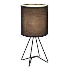 Stolní lampa, matný černý kov, černá tkanina, černý PVC kabel, kolébkový vypínač na kabelu, Ø:16cm, V:34,5cm, délka kabelu 130cm, bez žárovky 1x E14, max. 40W 230V