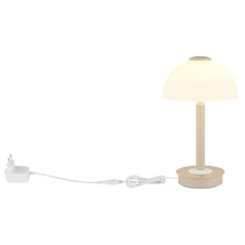 Stolní lampa, pískově zbarvený/bílý kov, sklo, dotykový vypínač, dotykový stmívač, jas přepínatelný mezi 100 %, 40 % a 10 %. Ø:18cm, V:31,5cm, délka kabelu 150cm, včetně LED 7W 230V, 620lm zdroj, 255lm výstup, 3000K
