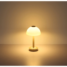 Stolní lampa, pískově zbarvený/bílý kov, sklo, dotykový vypínač, dotykový stmívač, jas přepínatelný mezi 100 %, 40 % a 10 %. Ø:18cm, V:31,5cm, délka kabelu 150cm, včetně LED 7W 230V, 620lm zdroj, 255lm výstup, 3000K