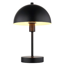 Stolní lampa, matný černý kov, černý PVC kabel, kolébkový vypínač na kabelu, Ø:20cm, V:31cm, délka kabelu 150cm, bez žárovky 1x E14, max. 40W 230V