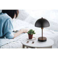 Stolní lampa, matný černý kov, černý PVC kabel, kolébkový vypínač na kabelu, Ø:20cm, V:31cm, délka kabelu 150cm, bez žárovky 1x E14, max. 40W 230V