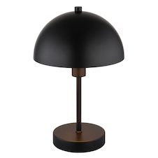 Stolní lampa, matný černý kov, černý PVC kabel, kolébkový vypínač na kabelu, Ø:20cm, V:31cm, délka kabelu 150cm, bez žárovky 1x E14, max. 40W 230V
