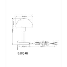 Stolní lampa, matný černý kov, černý PVC kabel, kolébkový vypínač na kabelu, Ø:20cm, V:31cm, délka kabelu 150cm, bez žárovky 1x E14, max. 40W 230V