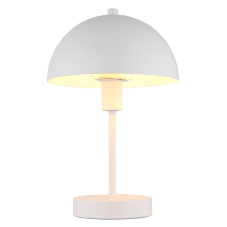 Stolní lampa, matný bílý kov, bílý PVC kabel, kolébkový vypínač na kabelu, Ø:20cm, V:31cm, délka kabelu 150cm, bez žárovky 1x E14, max. 40W 230V