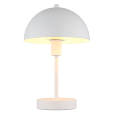 Stolní lampa, matný bílý kov, bílý PVC kabel, kolébkový vypínač na kabelu, Ø:20cm, V:31cm, délka kabelu 150cm, bez žárovky 1x E14, max. 40W 230V