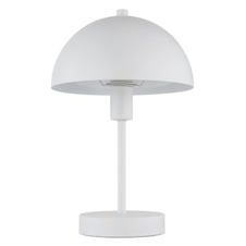 Stolní lampa, matný bílý kov, bílý PVC kabel, kolébkový vypínač na kabelu, Ø:20cm, V:31cm, délka kabelu 150cm, bez žárovky 1x E14, max. 40W 230V
