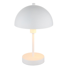 Stolní lampa, matný bílý kov, bílý PVC kabel, kolébkový vypínač na kabelu, Ø:20cm, V:31cm, délka kabelu 150cm, bez žárovky 1x E14, max. 40W 230V