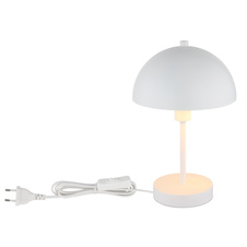 Stolní lampa, matný bílý kov, bílý PVC kabel, kolébkový vypínač na kabelu, Ø:20cm, V:31cm, délka kabelu 150cm, bez žárovky 1x E14, max. 40W 230V