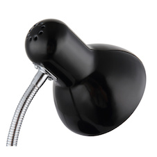 Stolní lampa, černý lesklý kov, chromovaný kov, černý lesklý kov, černý PVC kabel, kolébkový vypínač, Flexo, DxŠxV:21,5x21,5x35cm, délka kabelu 150cm, bez žárovky 1x E27, max. 40W 230V