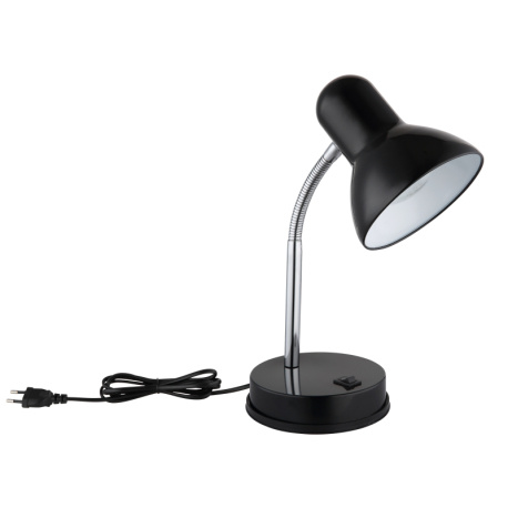 Stolní lampa, černý lesklý kov, chromovaný kov, černý lesklý kov, černý PVC kabel, kolébkový vypínač, Flexo, DxŠxV:21,5x21,5x35cm, délka kabelu 150cm, bez žárovky 1x E27, max. 40W 230V