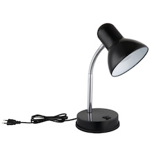 Stolní lampa, černý lesklý kov, chromovaný kov, černý lesklý kov, černý PVC kabel, kolébkový vypínač, Flexo, DxŠxV:21,5x21,5x35cm, délka kabelu 150cm, bez žárovky 1x E27, max. 40W 230V