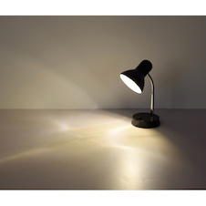 Stolní lampa, černý lesklý kov, chromovaný kov, černý lesklý kov, černý PVC kabel, kolébkový vypínač, Flexo, DxŠxV:21,5x21,5x35cm, délka kabelu 150cm, bez žárovky 1x E27, max. 40W 230V