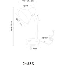 Stolní lampa, černý lesklý kov, chromovaný kov, černý lesklý kov, černý PVC kabel, kolébkový vypínač, Flexo, DxŠxV:21,5x21,5x35cm, délka kabelu 150cm, bez žárovky 1x E27, max. 40W 230V