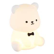 Stolní lampa, bílý/černý plast, dotykový stmívač, fixace barev RGB, časovač, bez adaptéru, USB-A 2.0 - USB-C, CR18650 1200 mAh 3,7 V, DxŠxV:10,5x10x13cm, RGBW LED 1W 230V, 50lm zdroj, 35lm výstup