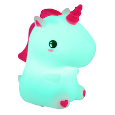 Stolní lampa, bílo-růžový plast, dotykové zapnutí/vypnutí, dotykový stmívač, fixace barev RGB, časovač, bez adaptéru, USB-A 2.0 – USB-C, CR18650 1200 mAh 3,7 V, DxŠxV:13x9x15cm, RGBW LED 1,5W 230V, zdroj 35lm, výstup 20lm