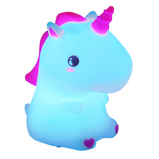 Stolní lampa, bílo-růžový plast, dotykové zapnutí/vypnutí, dotykový stmívač, fixace barev RGB, časovač, bez adaptéru, USB-A 2.0 – USB-C, CR18650 1200 mAh 3,7 V, DxŠxV:13x9x15cm, RGBW LED 1,5W 230V, zdroj 35lm, výstup 20lm
