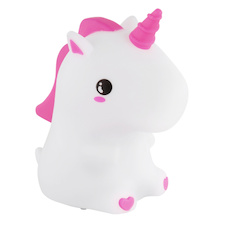 Stolní lampa, bílo-růžový plast, dotykové zapnutí/vypnutí, dotykový stmívač, fixace barev RGB, časovač, bez adaptéru, USB-A 2.0 – USB-C, CR18650 1200 mAh 3,7 V, DxŠxV:13x9x15cm, RGBW LED 1,5W 230V, zdroj 35lm, výstup 20lm
