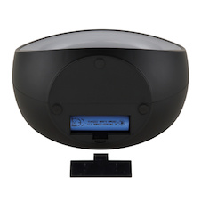Stolní lampa, černý plast/chrom, šedá tkanina, dotykový vypínač, Bluetooth, paměť, bez adaptéru, USB-A 2.0 - USB-C, bezdrátová, funkce nabíjení, 5W reproduktor, CR18650 1800mAh 3,7V, DxŠxV:20x11,5x18cm, RGB LED 3,5W 5V
