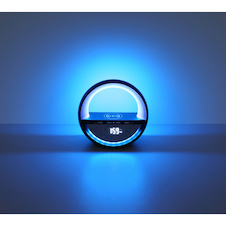 Stolní lampa, černý plast/chrom, šedá tkanina, dotykový vypínač, Bluetooth, paměť, bez adaptéru, USB-A 2.0 - USB-C, bezdrátová, funkce nabíjení, 5W reproduktor, CR18650 1800mAh 3,7V, DxŠxV:20x11,5x18cm, RGB LED 3,5W 5V