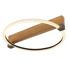 Stropní svítidlo, kov s efektem dřeva, zlatý kov, průhledný plast, bílá, DxŠxV:41,4x38x8,5cm, včetně LED 15W 230V, 1546lm zdroj, 1320lm výstup, 3000K
