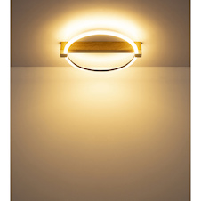 Stropní svítidlo, kov s efektem dřeva, zlatý kov, průhledný plast, bílá, DxŠxV:41,4x38x8,5cm, včetně LED 15W 230V, 1546lm zdroj, 1320lm výstup, 3000K