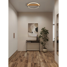 Stropní svítidlo, kov s efektem dřeva, zlatý kov, průhledný plast, bílá, DxŠxV:41,4x38x8,5cm, včetně LED 15W 230V, 1546lm zdroj, 1320lm výstup, 3000K