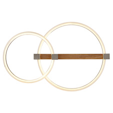 Stropní svítidlo, kov s imitací tmavého dřeva, matný zlatý kov, průhledný bílý plast, DxŠxV: 580x400x115 mm, průměr prstence: 1x 38 cm, 1x 28 cm, vč. LED 24W 230V, zdroj 2550 lm, výkon 2100 lm, 3000K