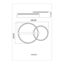 Stropní svítidlo, kov s imitací tmavého dřeva, matný zlatý kov, průhledný bílý plast, DxŠxV: 580x400x115 mm, průměr prstence: 1x 38 cm, 1x 28 cm, vč. LED 24W 230V, zdroj 2550 lm, výkon 2100 lm, 3000K