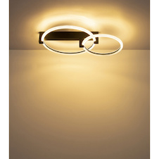 Stropní svítidlo, matný černý kov, průhledný plast, bílá, DxŠxV:58x38x11,5cm, rozměry kruhu 38cm a 28cm, včetně LED 24W 230V, 2550lm zdroj, 2100lm výstup, 3000K