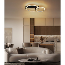 Stropní svítidlo, matný černý kov, průhledný plast, bílá, DxŠxV:58x38x11,5cm, rozměry kruhu 38cm a 28cm, včetně LED 24W 230V, 2550lm zdroj, 2100lm výstup, 3000K