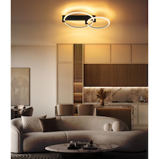 Stropní svítidlo, matný černý kov, průhledný plast, bílá, DxŠxV:58x38x11,5cm, rozměry kruhu 38cm a 28cm, včetně LED 24W 230V, 2550lm zdroj, 2100lm výstup, 3000K