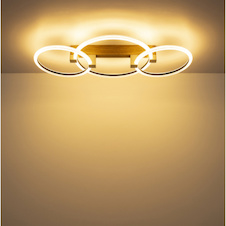 Stropní svítidlo, kov s efektem dřeva, zlatý kov, průhledný plast, bílá barva, DxŠxV:76,1x38x11,5cm, včetně LED 40W 230V, zdroj 4700lm, výstup 3340lm, 3000K