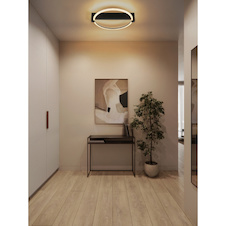 Stropní svítidlo, matný černý kov, průhledný plast, bílá barva, DxŠxV:41,5x38x8,5cm, včetně LED 15W 230V, zdroj 1546lm, výstup 1320lm, 3000K