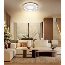 Stropní svítidlo, bílý kov, plast v barvě šampaňského, stmívatelné, více úrovní pomocí nástěnného vypínače, paměť, dálkové ovládání, Ø:59cm, V:6,5cm, LED 60W 230V, zdroj 790–7622lm, výstup 630–6100lm, změna barvy světla 2700–6000K