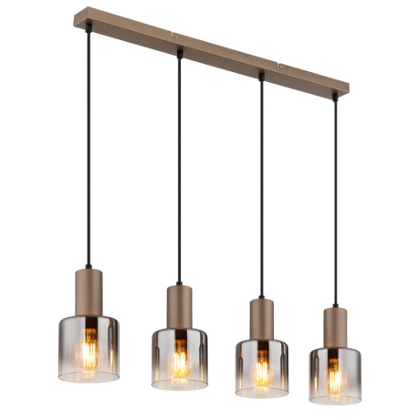 Závěsné svítidlo, kov v barvě kávy, kouřové sklo, čiré, černý PVC kabel, nastavitelná výška, DxŠxV:78x12x150cm, bez žárovek 4x E27, max. 40W 230V