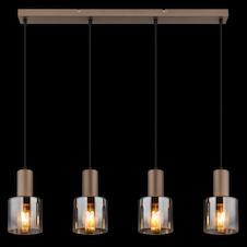 Závěsné svítidlo, kov v barvě kávy, kouřové sklo, čiré, černý PVC kabel, nastavitelná výška, DxŠxV:78x12x150cm, bez žárovek 4x E27, max. 40W 230V
