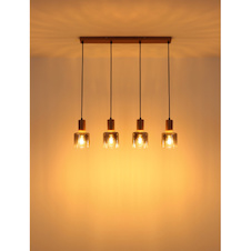 Závěsné svítidlo, kov v barvě kávy, kouřové sklo, čiré, černý PVC kabel, nastavitelná výška, DxŠxV:78x12x150cm, bez žárovek 4x E27, max. 40W 230V
