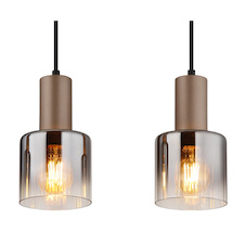 Závěsné svítidlo, kov v barvě kávy, kouřové sklo, čiré, černý PVC kabel, nastavitelná výška, DxŠxV:78x12x150cm, bez žárovek 4x E27, max. 40W 230V