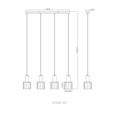 Závěsné svítidlo, kov v barvě kávy, kouřové sklo, čiré, černý PVC kabel, nastavitelná výška, DxŠxV:78x12x150cm, bez žárovek 4x E27, max. 40W 230V
