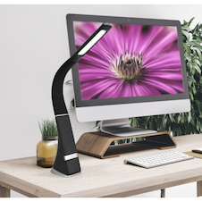 Stolní lampa, černý plast, chrom, dotykový stmívač, bez adaptéru, USB-C - USB-C, Flexo, CR18650 2200mAh 3,7V, přepínatelné 30 %, 70 %, 100 %, DxŠxV:25x6,5x50cm, LED 5W 230V, zdroj 500lm, výstup 380lm, 5000K