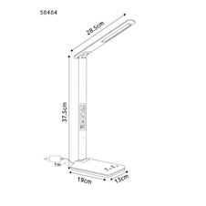 Stolní lampa, černý plast, dotykové zapnutí/vypnutí, hladký dotykový spínač, včetně USB kabelu, USB-A 2.0 - USB-C, CR2032 3V, V:37,5cm, Š:28,5cm, LED 5W 230V, zdroj 20–430lm, výstup 10–200lm, změna barvy světla 3000/4500/7000K