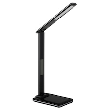 Stolní lampa, černý plast, dotykové zapnutí/vypnutí, hladký dotykový spínač, včetně USB kabelu, USB-A 2.0 - USB-C, CR2032 3V, V:37,5cm, Š:28,5cm, LED 5W 230V, zdroj 20–430lm, výstup 10–200lm, změna barvy světla 3000/4500/7000K