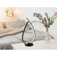 Stolní lampa, kov a plast černý, akrylát bílý, černý PVC kabel, kolébkový vypínač na kabelu, včetně adaptéru, DxŠxV:20,5x12x37,5cm, délka kabelu 150cm, včetně LED 6W 230V, 669lm zdroj, 256lm výstup, 3000K