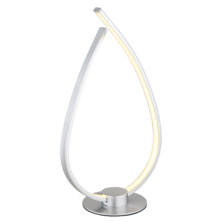 Stolní lampa, stříbrný kov a plast, bílý akrylát, černý PVC kabel, kolébkový vypínač na kabelu, včetně adaptéru, DxŠxV:20,5x12x37,5cm, délka kabelu 150cm, včetně LED 6W 230V, 669lm zdroj, 256lm výstup, 3000K