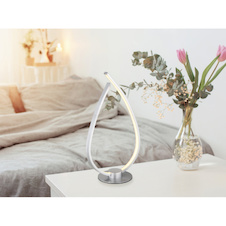 Stolní lampa, stříbrný kov a plast, bílý akrylát, černý PVC kabel, kolébkový vypínač na kabelu, včetně adaptéru, DxŠxV:20,5x12x37,5cm, délka kabelu 150cm, včetně LED 6W 230V, 669lm zdroj, 256lm výstup, 3000K