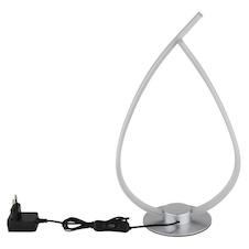 Stolní lampa, stříbrný kov a plast, bílý akrylát, černý PVC kabel, kolébkový vypínač na kabelu, včetně adaptéru, DxŠxV:20,5x12x37,5cm, délka kabelu 150cm, včetně LED 6W 230V, 669lm zdroj, 256lm výstup, 3000K