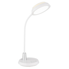 Stolní lampa, bílá a stříbrná plastová, dotykové zapnutí/vypnutí, dotykový spínač plynulý, paměť, včetně adaptéru, Flexo, DxŠxV:30,5x17x45cm, LED 12W 230V, zdroj 70–950lm, výstup 60–650lm, změna barvy světla 3000/4000/6000K