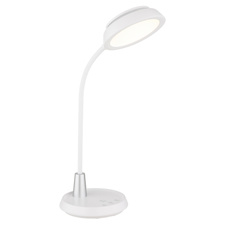Stolní lampa, bílá a stříbrná plastová, dotykové zapnutí/vypnutí, dotykový spínač plynulý, paměť, včetně adaptéru, Flexo, DxŠxV:30,5x17x45cm, LED 12W 230V, zdroj 70–950lm, výstup 60–650lm, změna barvy světla 3000/4000/6000K