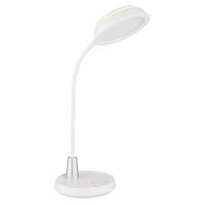 Stolní lampa, bílá a stříbrná plastová, dotykové zapnutí/vypnutí, dotykový spínač plynulý, paměť, včetně adaptéru, Flexo, DxŠxV:30,5x17x45cm, LED 12W 230V, zdroj 70–950lm, výstup 60–650lm, změna barvy světla 3000/4000/6000K